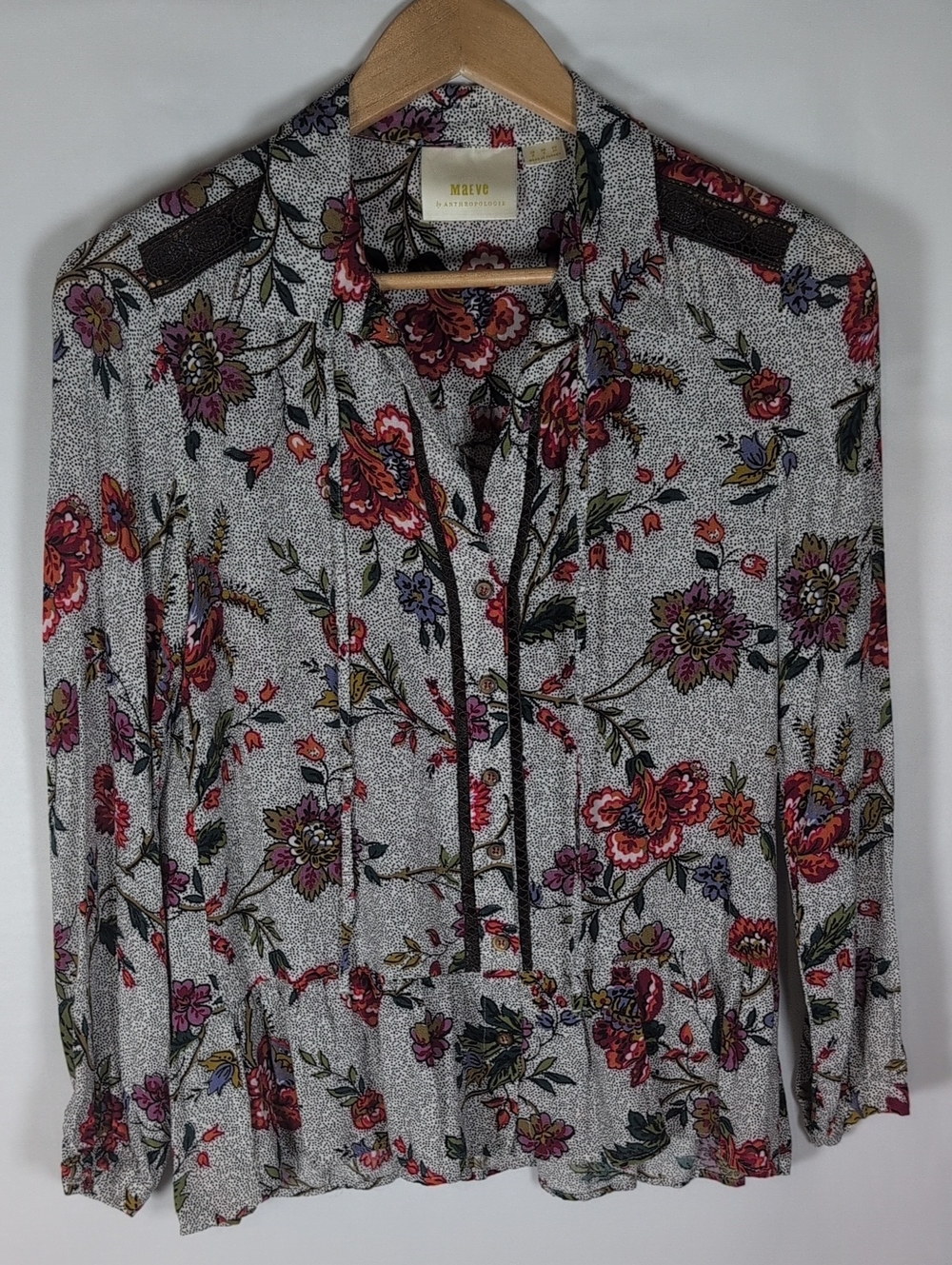362-Anthropologie Maeve Floral Button-Front Peasant Blouse in White and Multi - Picture 2 of 7